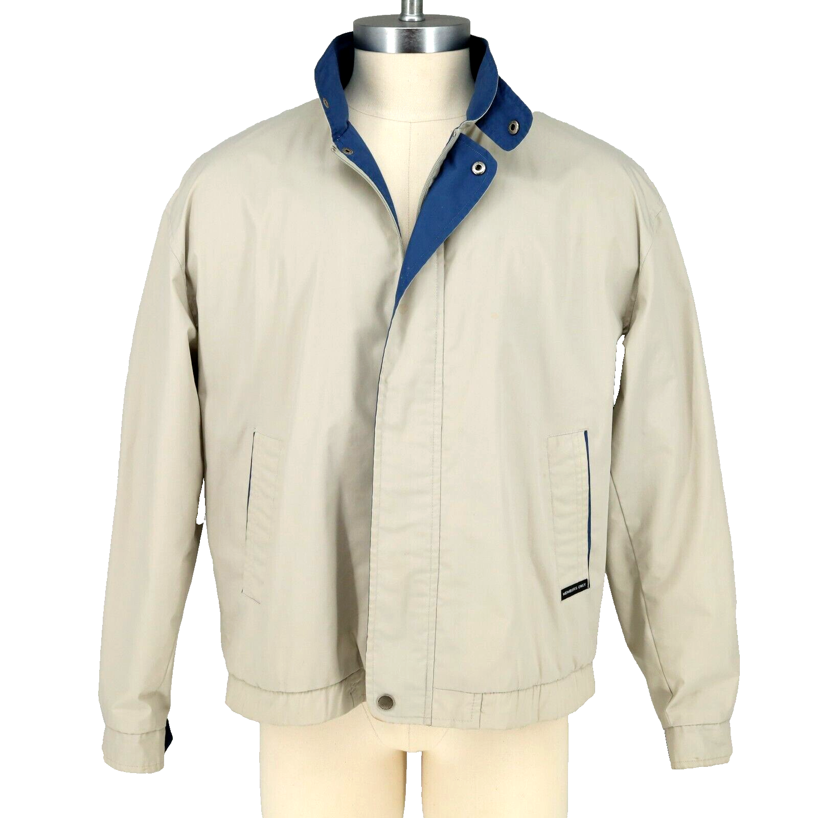 Vintage Members Only Mens Lightweight Beige Jacket Large Full Zip Lined Pockets