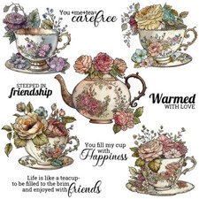 Vintage Teapot Tea Cups Roses Warm Love Flowers Metal Cutting Dies Clear Stamps