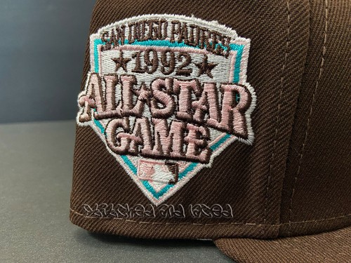 EXCLUSIVE FITTED SAN DIEGO PADRES BROWN PINK 1992 ASG PATCH NOT HAT CLUB 7 1/2 - Picture 5 of 10