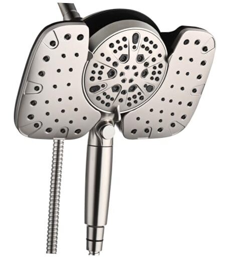 Nickel 2.5GPM Shower Head with Handheld High Pressure: 10” Rainfall Shower