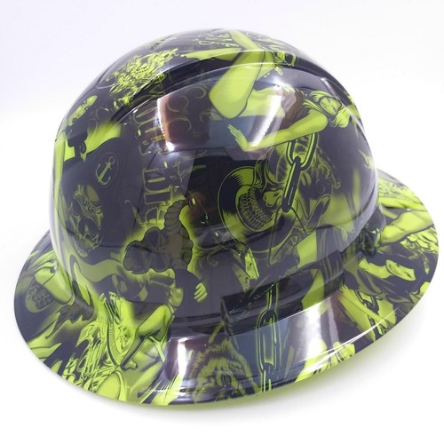 Hard Hat FULL BRIM custom hydro dipped , OSHA approved LIME BIKER BABES - Picture 3 of 6