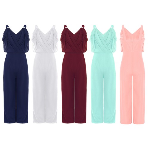 Kids Girls Sling Rompers Back Zipper Bodysuit Pageant Wide Leg Pants Casual - Picture 5 of 72