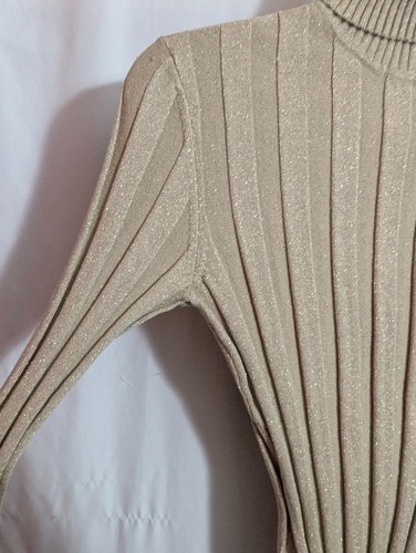 Vtg STYLE & CO Metallic Gold Silk Blend Turtleneck Ribbed Sweater Size Small E2 - Picture 3 of 4