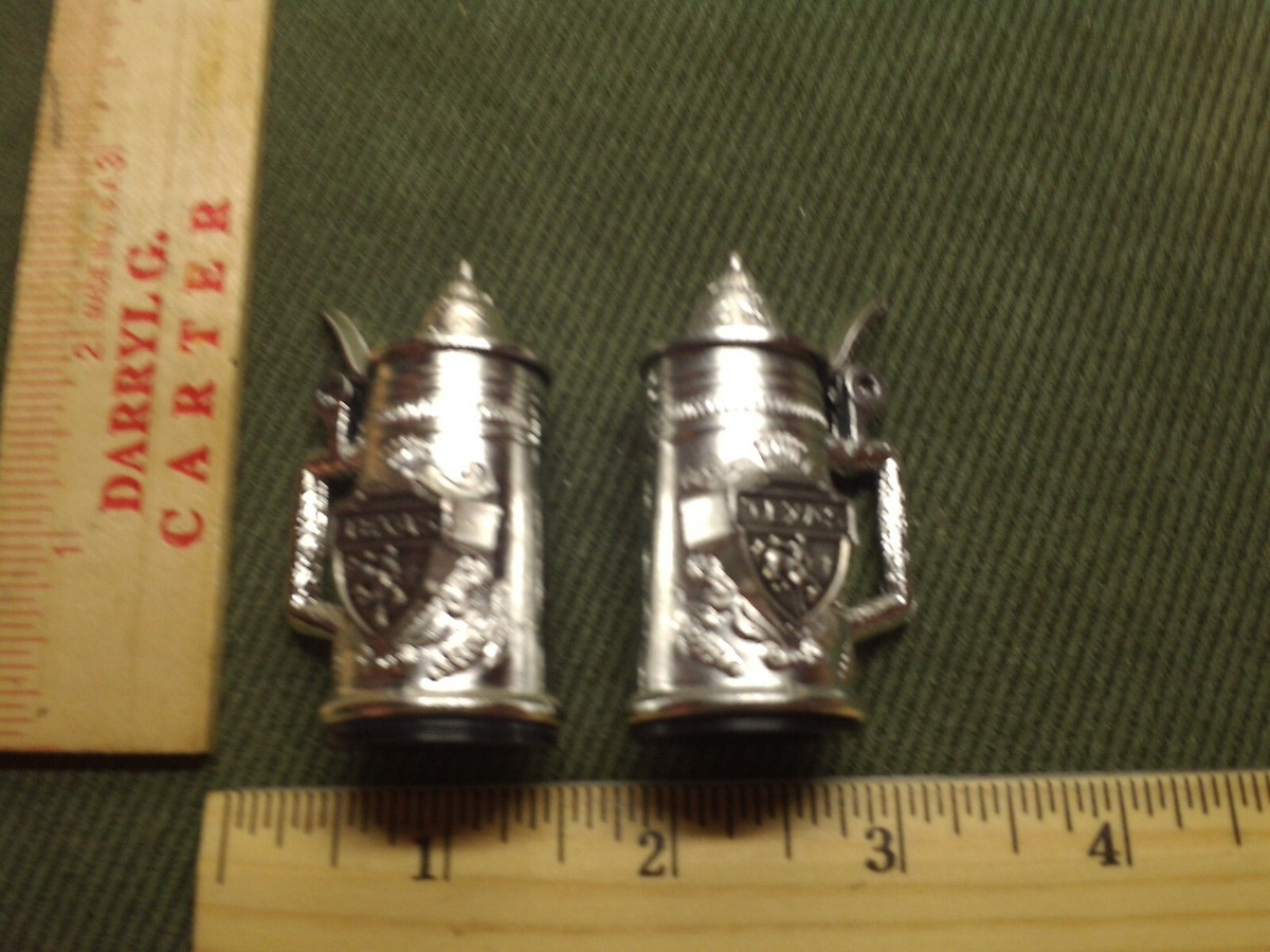 Vintage- Metal Texas Beer Steins flip top Salt Pepper from Japan