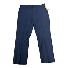 Perry Ellis Check Dress Pants Mens 36 x 30 Navy Blue Modern-Fit Resolution NEW
