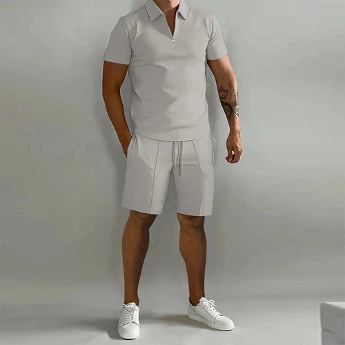 Conjunto de 2 piezas de conjunto de verano para hombre manga corta camisetas pantalones cortos conjunto informal suéter - Imagen 2 de 36