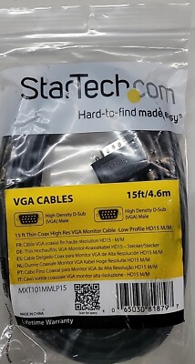 StarTech 15 ft Thin Coax High Res VGA Monitor cable-Low Profile HD15 M/M