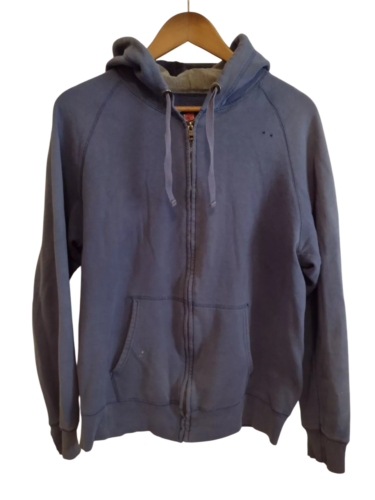90s Thrashed Faded Paint Splattered Blue Zip Hoodie Medium Mechanic Hanes Nano