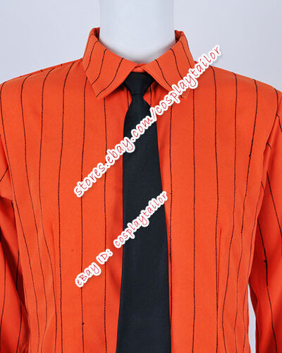 One Piece Sanji Cosplay Gilet Nero Righe Camicia Arancione Costume Outfit Abbigliamento - Foto 8 di 9