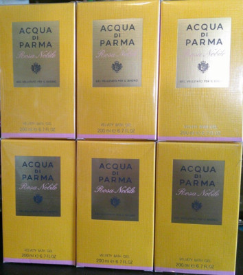 LOT of 6 Acqua di Parma Rosa Nobile Velvety Bath/Shower Gel, 6.7oz (200 ml) each