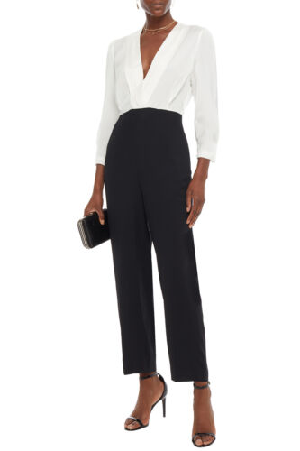 RRP €230 SANDRO Adenia Jumpsuit FR40 US8 UK12 L Wool Blend Contrast Satin Top