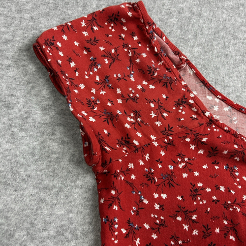 Idyllwind Blouse Womens XL Muted Red Floral Short Sleeve Sweetheart Neckline Fit - Picture 4 of 11