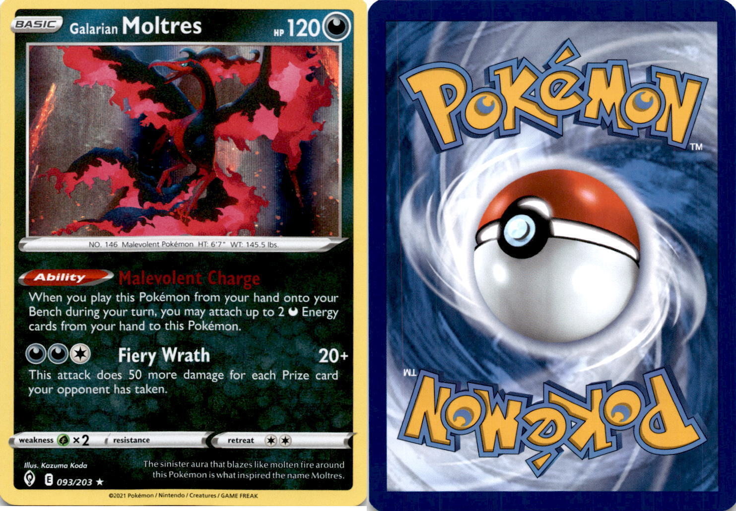 Pokemon TCG Galarian Moltres 93/203 Shiny Holo Rare Evolving Skies Mint