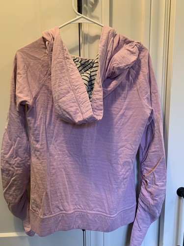 LULULEMON Pink Grey Women's Reversible 'AURA' Cotton Zip Jacket Hoodie Sz 8 Med - Picture 6 of 10