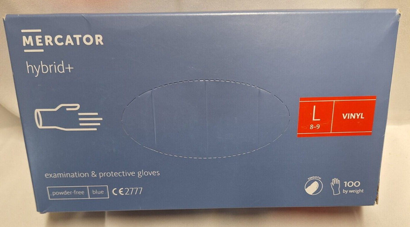 Disposable Large Blue Gloves 100 Gloves Powder Free Non Sterile Smooth Hybrid+