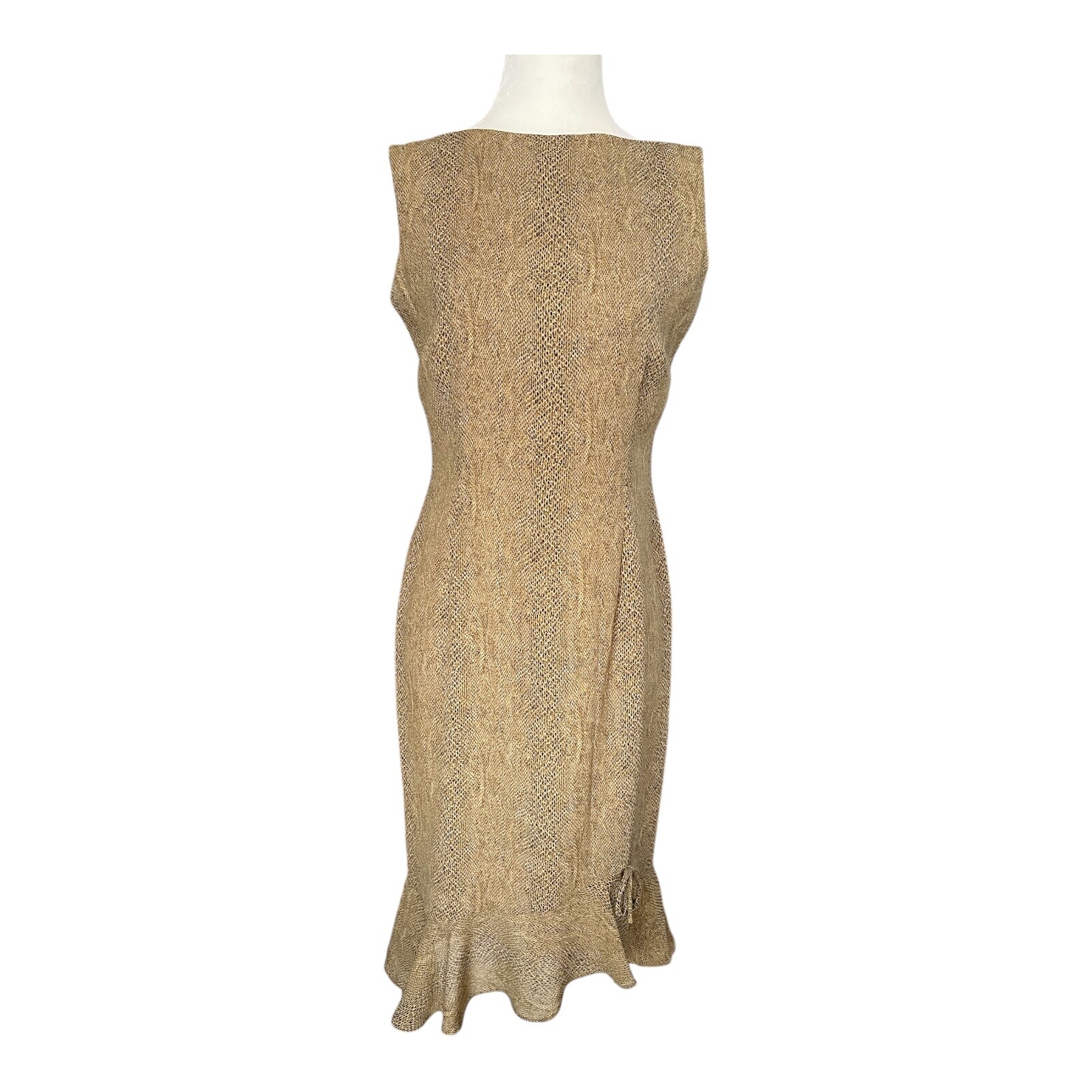 Liz Claiborne Collection Petite Sheath Dress Size 4 Animal Print Sleeveless Ruff