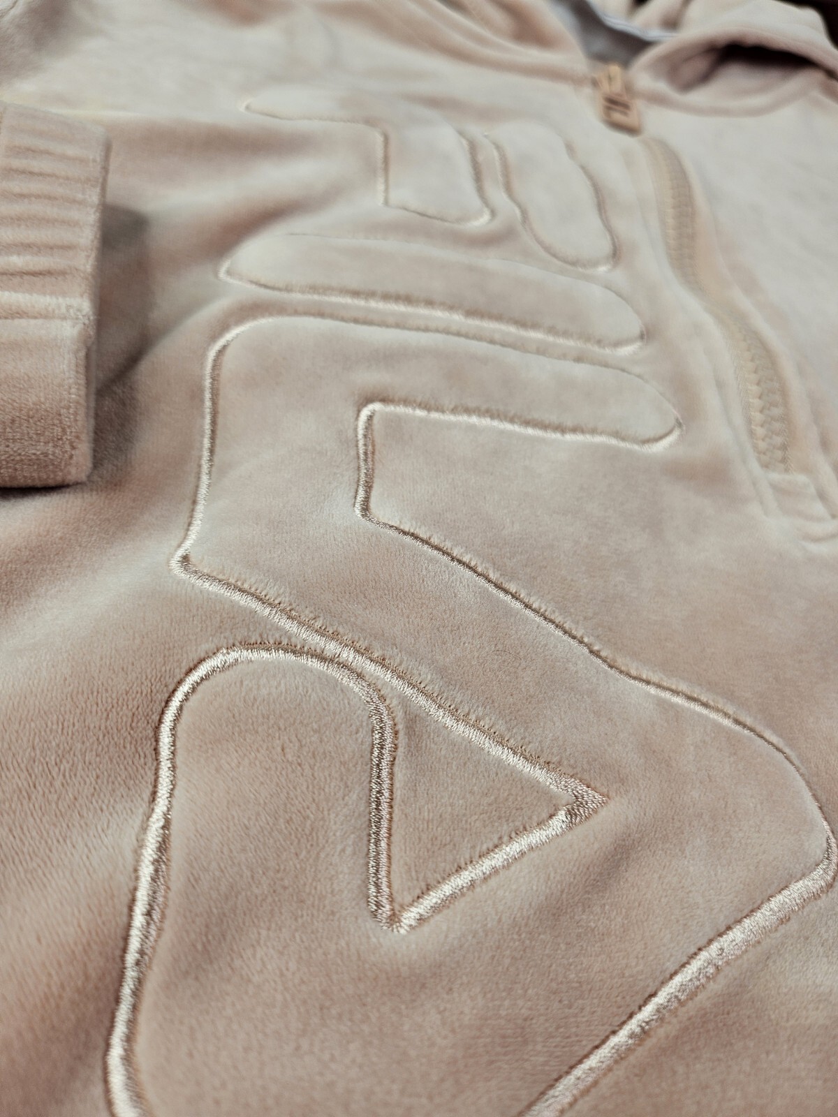 Felpa con cappuccio e zip morbida velluto donna Fila Sport vintage taglia S rosa