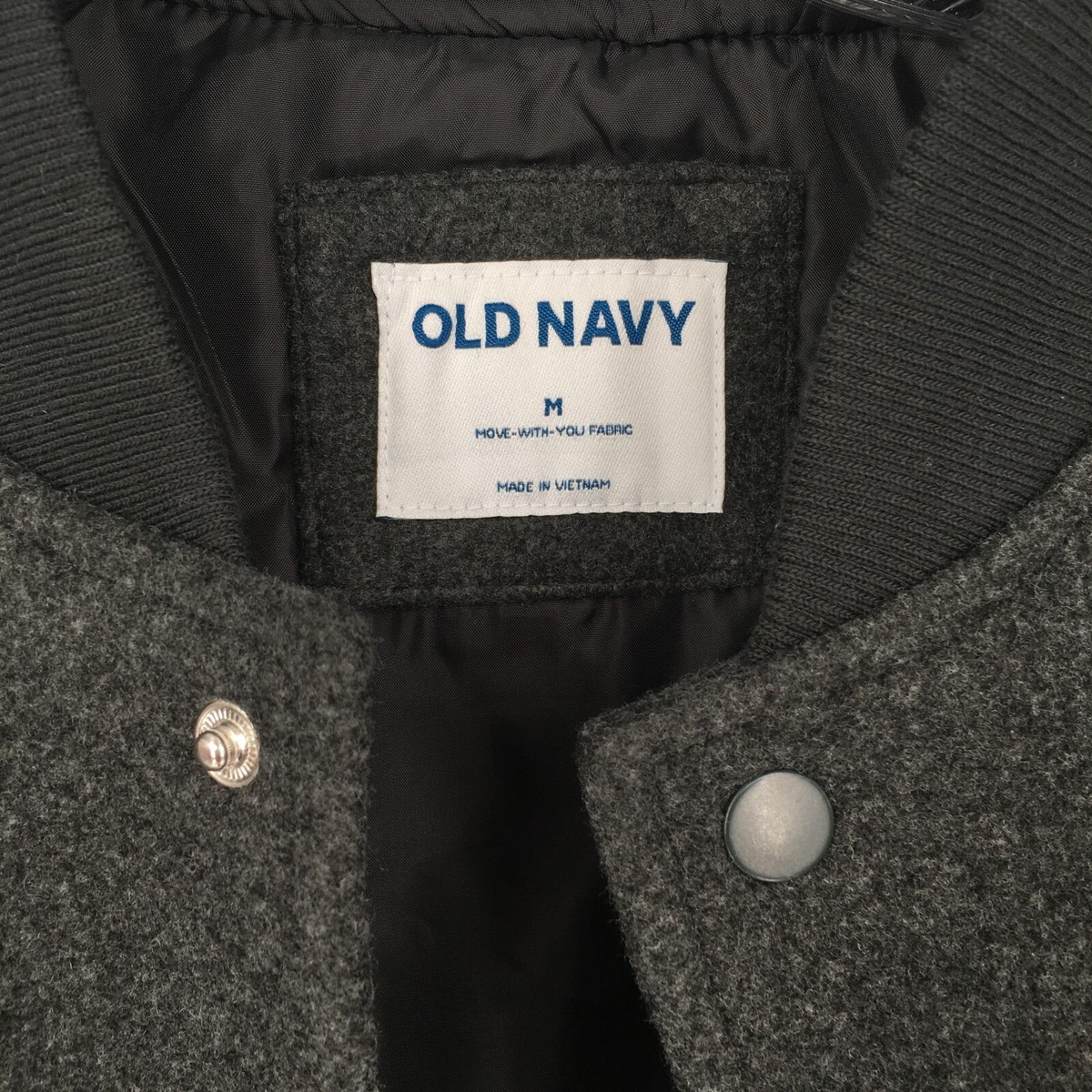 NWT Old Navy Wool Bomber Varsity Jacket $85 Dark Heather