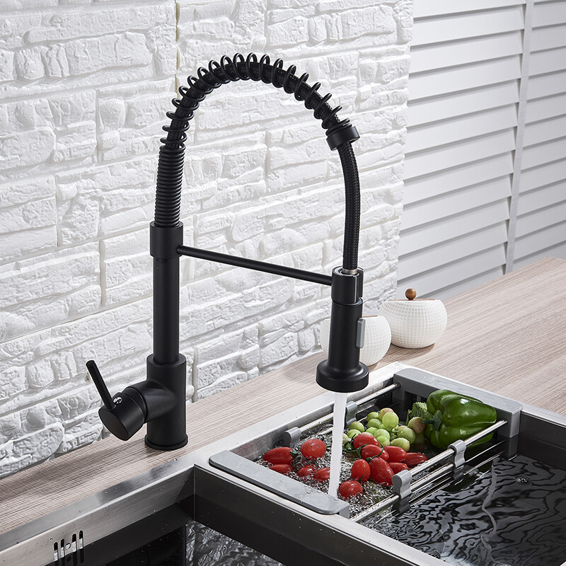 Matt Black Monobloc Kitchen Sink Mixer Tap with Pull Out Hose Spray