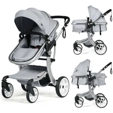 2-in-1 Foldable High Landscape Infant Stroller W/ Diaper Bag & Adjustable Canopy