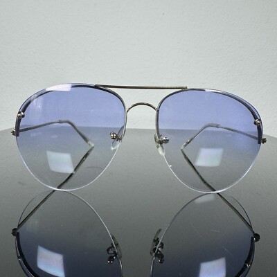 RENAULD AVIATOR GOLD METAL HALF RIM SUNGLASSES JAPAN Blue Lenses