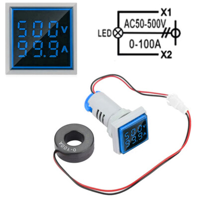 AC 60-500V 0-100A 22mm 3 in 1 Voltmeter Ammeter LED Digital Volt/AMP Meter NEW~