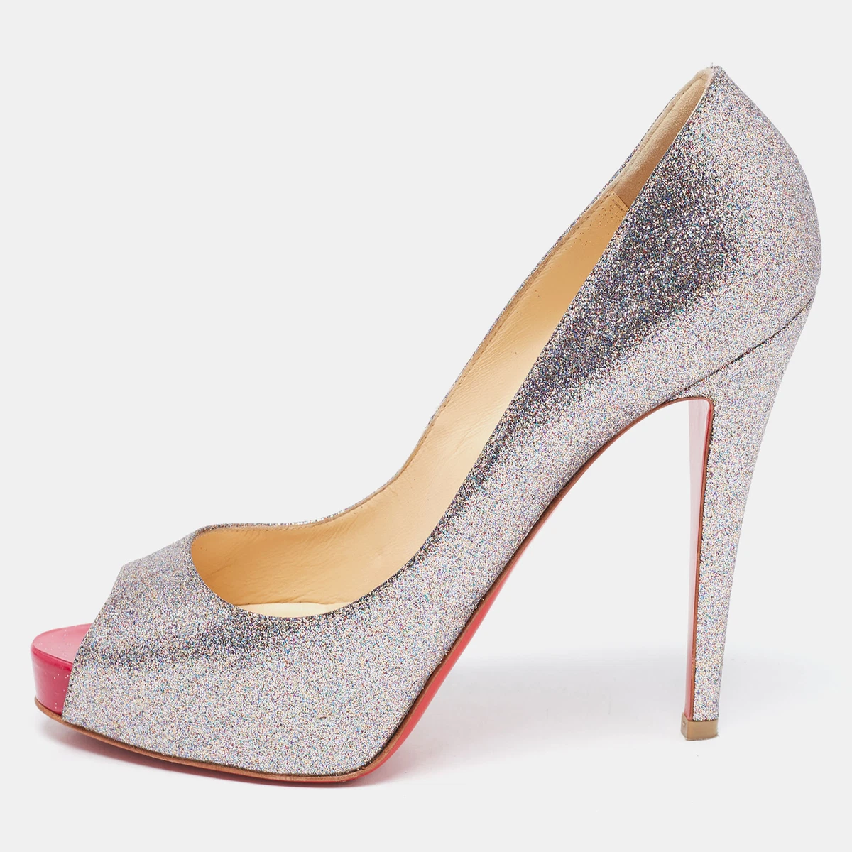 Christian Louboutin Metallic Glitter Very Prive Peep Toe Pumps Size 39.5