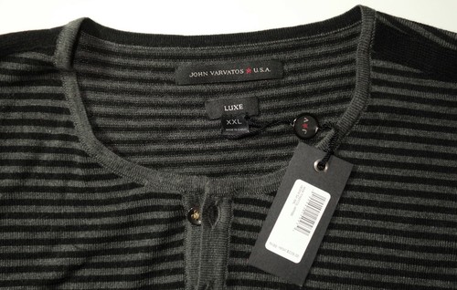$228 John Varvatos LUXE Long Sleeve Henley in Charcoal Heather Size XXL Wool/Acr - Picture 2 of 11