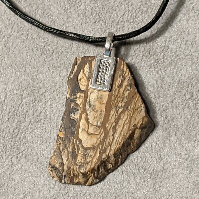 Natural Stone Handmade pendant necklace US made, 28 in leather