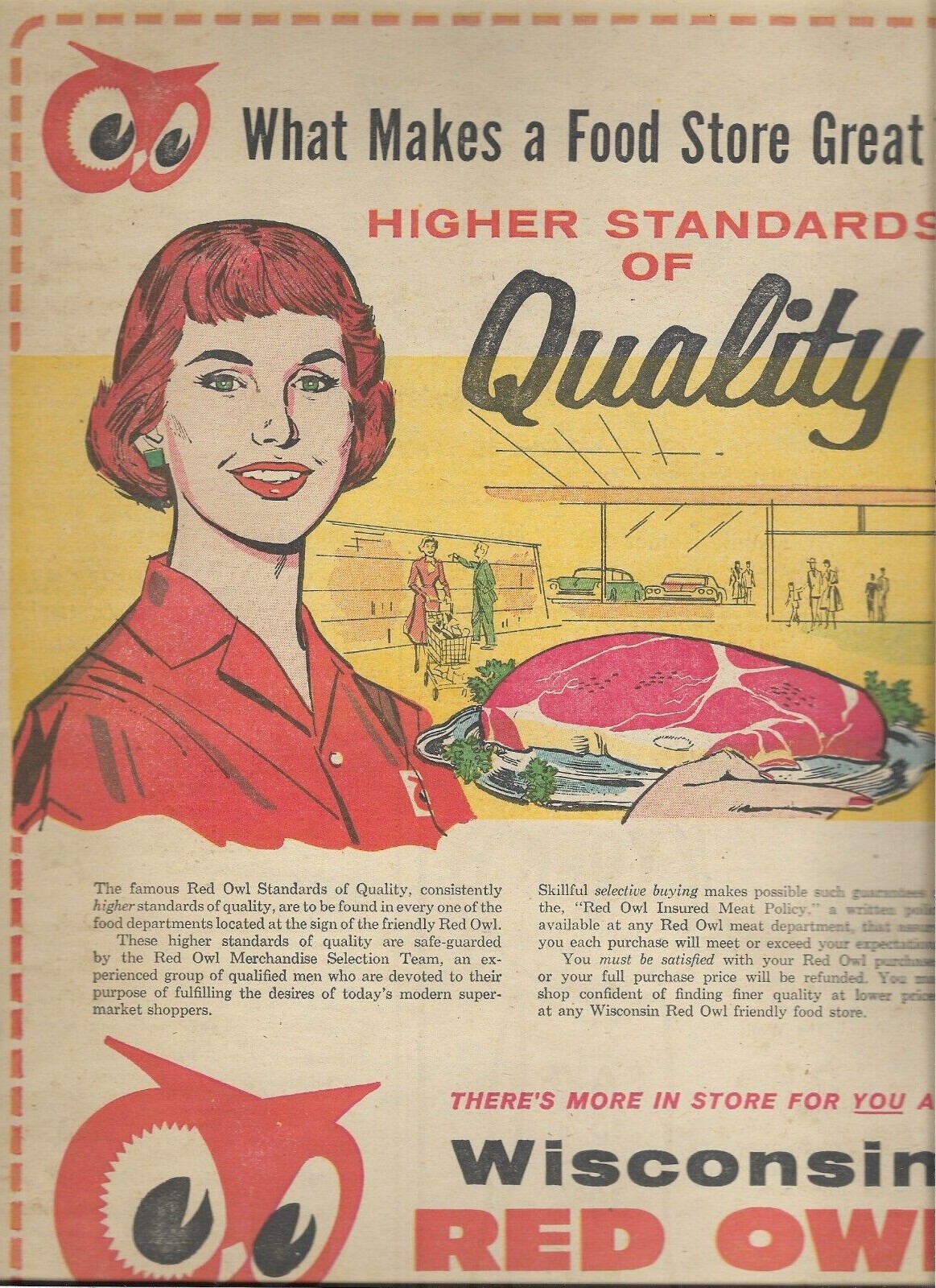 Wisconsin Red Owl Friendly Food Stores Meat Policy 1960 Print Ad 10x14 wisconsin-red-owl-friendly-food-stores-meat-policy-1960-print-ad-10x14