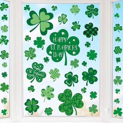 9 Sheets St Patricks Day Window Clings 115PCS Shamrock Window Sticker Decoration