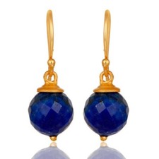 Natural Lapis Lazuli 18K Gold Plated 925 Sterling Silver Dangle Earrings Jewelry