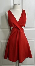 EXPRESS Fit And Flare Dress Womens 4 Red V Neck + Side Cut Outs Valentine