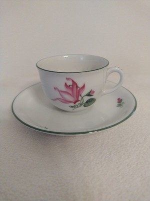 Austrian Wiener Porzellan Demitasse Cup & Saucer Viennese Rose  Handpainted