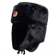 Ushanka Trapper Hat Faux Fur Winter Bomber Cap Ear Flaps Thick Warm Black