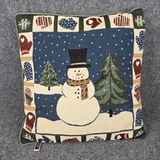 Snowman Mittens Winter Tapestry Throw Pillow 16x16 Christmas Holiday Decor