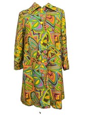 RARE Vintage 1960s Jeanne Lanvin Maria Carine Mod Psychedelic Print Coat S/M