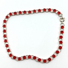 Vintage Y2K Ruby Red Rhinestone Silver Tone Tennis Bracelet Retro Glam 9"
