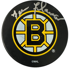 Fernie Flaman Autographed Boston Bruins Hockey Puck HOF