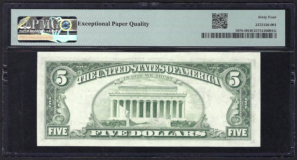 🇺🇸 1985 $5 SINGLE DIGIT SERIAL NUMBER ♚♚00000006♚♚ PMG CH UNC 64 EPQ AMAZING! - Image 3 of 3