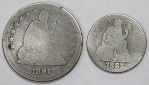 SEATED LIBERTY QUARTER DIME 25C 10 CENTS 90% JUNK SILVER U.S MINT COIN LOT 🌈⭐🌈
