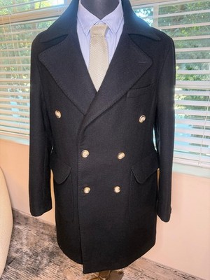 Blu Studio Napoli Men s Double Breasted Wool Overcoat Black Italy Size 56 EU