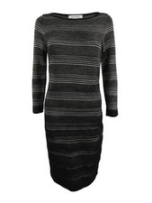 Calvin Klein Women's Metallic Mini-Striped Sweater Dress (XL, Black/Silver)