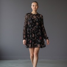 Eyeshadow Black Floral Mesh Mini Dress Whimsigoth Sheer Long Sleeve Medium