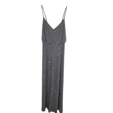 Adrianna Papell Art Deco Beaded Blouson Gown in Gunmetal, 8P