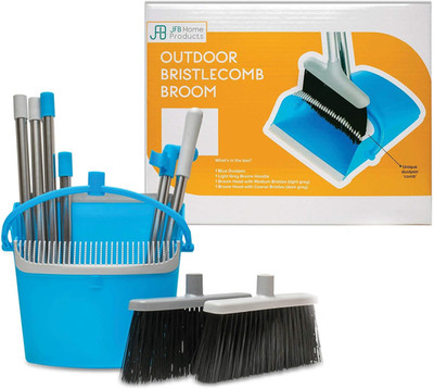 JFB Home Products BristleComb Outdoor Broom & Dustpan Set Upright, 49'' Long A...