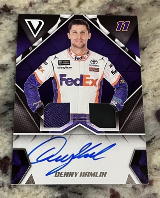 2019 Panini Victory Lane Dual Swatch Signatures Denny Hamlin Autograph # DSS-DH