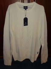 Ben Sherman Ivory Cable Knit Crewneck Sweater Cotton Blend Men  s Large BRAND NEW