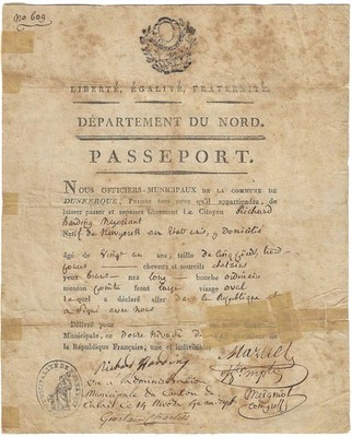 1796 French Revolution Passport American Traveller Paris France Antique Obsolete