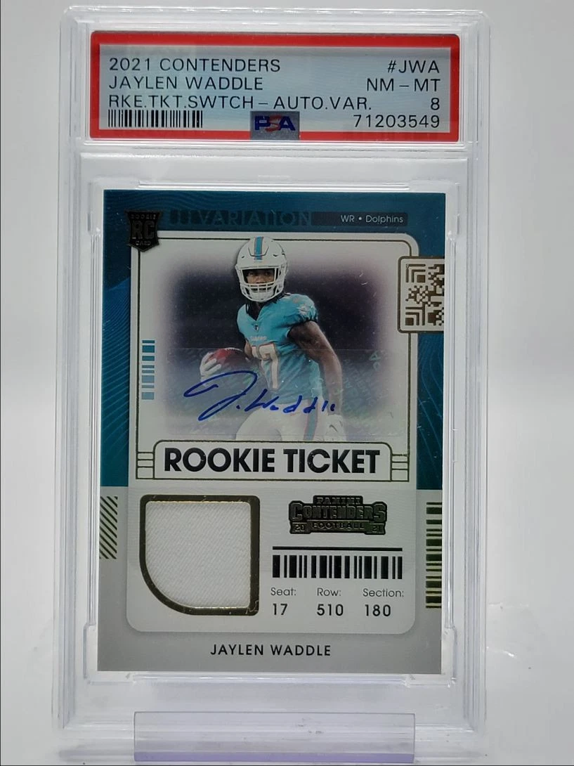 Jaylen Waddle Panini Contenders Rookie Ticket Swatches #JWA Autograph-Variation